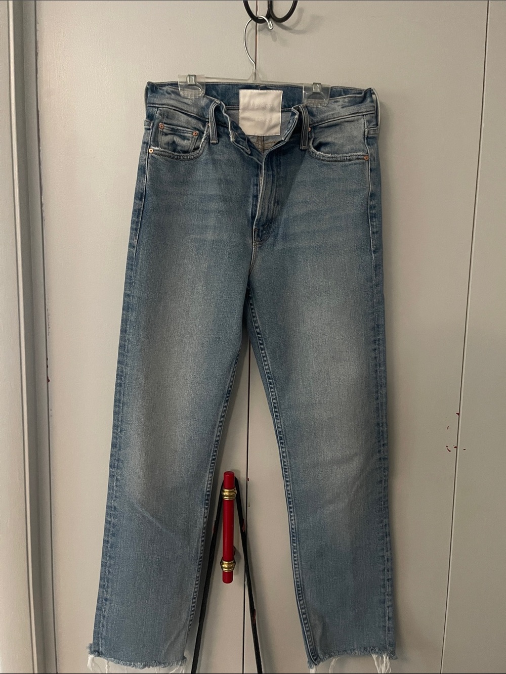 MOTHER High-Rise Straight Crop Jeans in Light Blue
